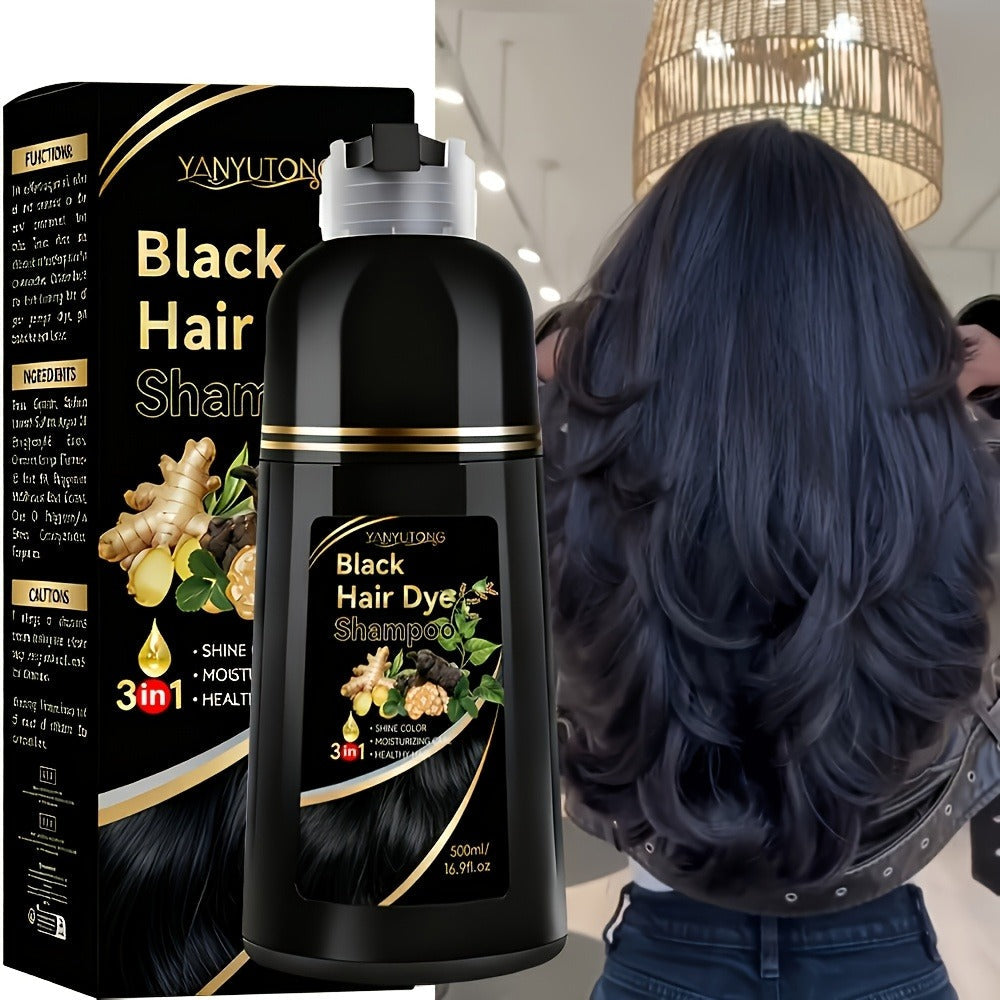 Ammonia-Free Herbal Hair Color Shampoo 3-in-1 Colors in 15 Minutes Lasts 30 Days – Semi Permanent Gray Coverage Moisturizing Cleansing Black