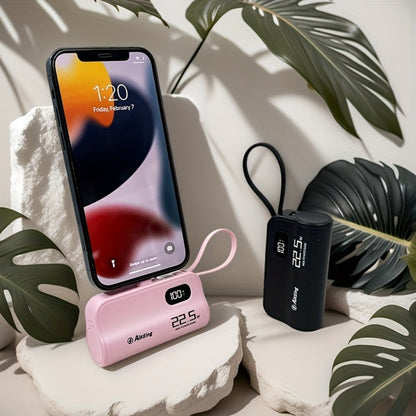 5000mAh Capsule-Style Power Bank with 22.5W Marking, Hidden Stand, Digital Display and USB Cable