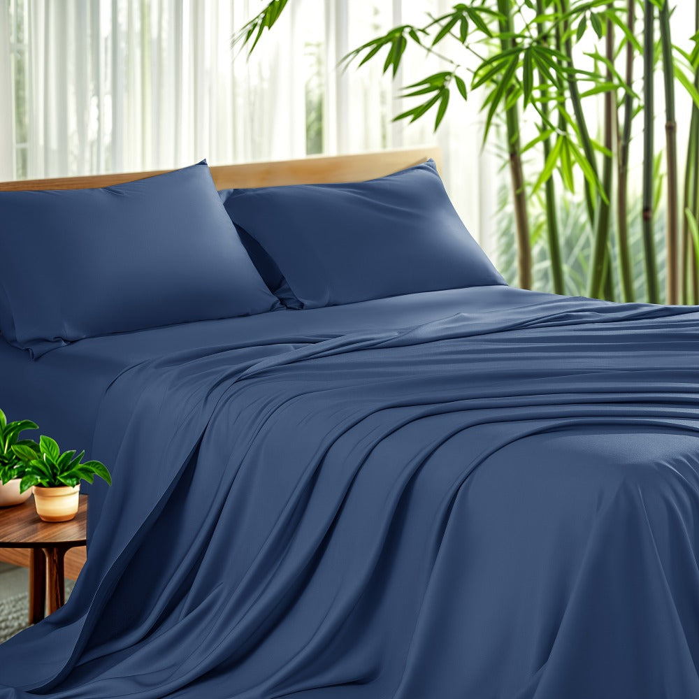 Sheet Set, Four-Piece Bamboo-Blend Plain-Weave Bedding with 16-Inch Fitted Pocket and Thirteen Solid Colors