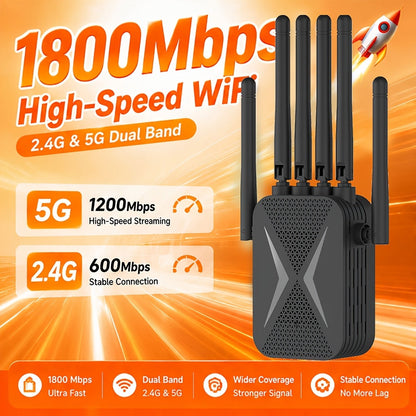 WiFi Range Extender Ourlife 1800Mbps Dual-Band 2.4/5GHz with Six Antennas and Five Source Editions