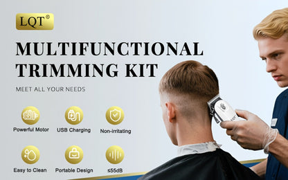 LQT White Hair Clipper Set with Digital Displays, USB Charging and Choice of 2-, 3- or 4-Piece Kits