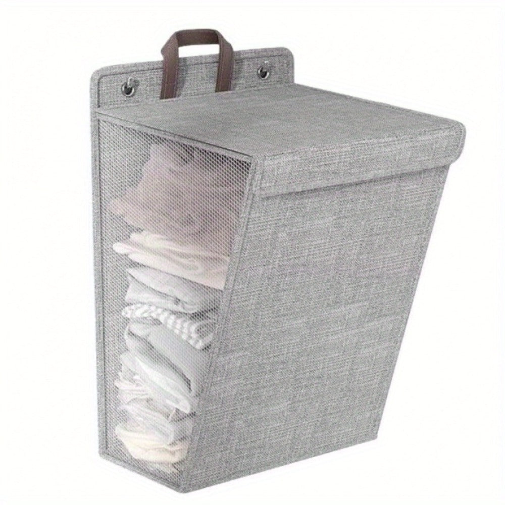 Wall Mounted Laundry Hamper Foldable Oxford Cloth with Lid | Space Saving Clothes Storage Basket for Bedroom Bathroom Living Room | Large