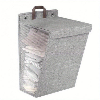 Wall Mounted Laundry Hamper Foldable Oxford Cloth with Lid | Space Saving Clothes Storage Basket for Bedroom Bathroom Living Room | Large