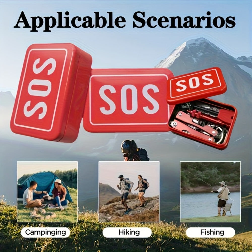 Outdoor Survival Gear Kit 6pcs SOS Emergency Set with Multi-Tool Whistle Compass Fire Starter for Entryways, Bedrooms and Living Spaces
