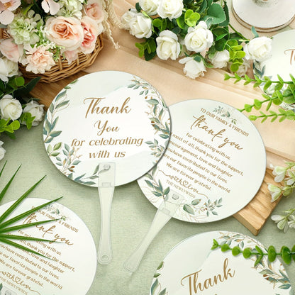 Wedding Hand Fans 100pcs Bulk Plastic Handheld Fans with Handle Greenery Leaf Design Cooling Fans for Ceremony Bridal Shower Party Guests