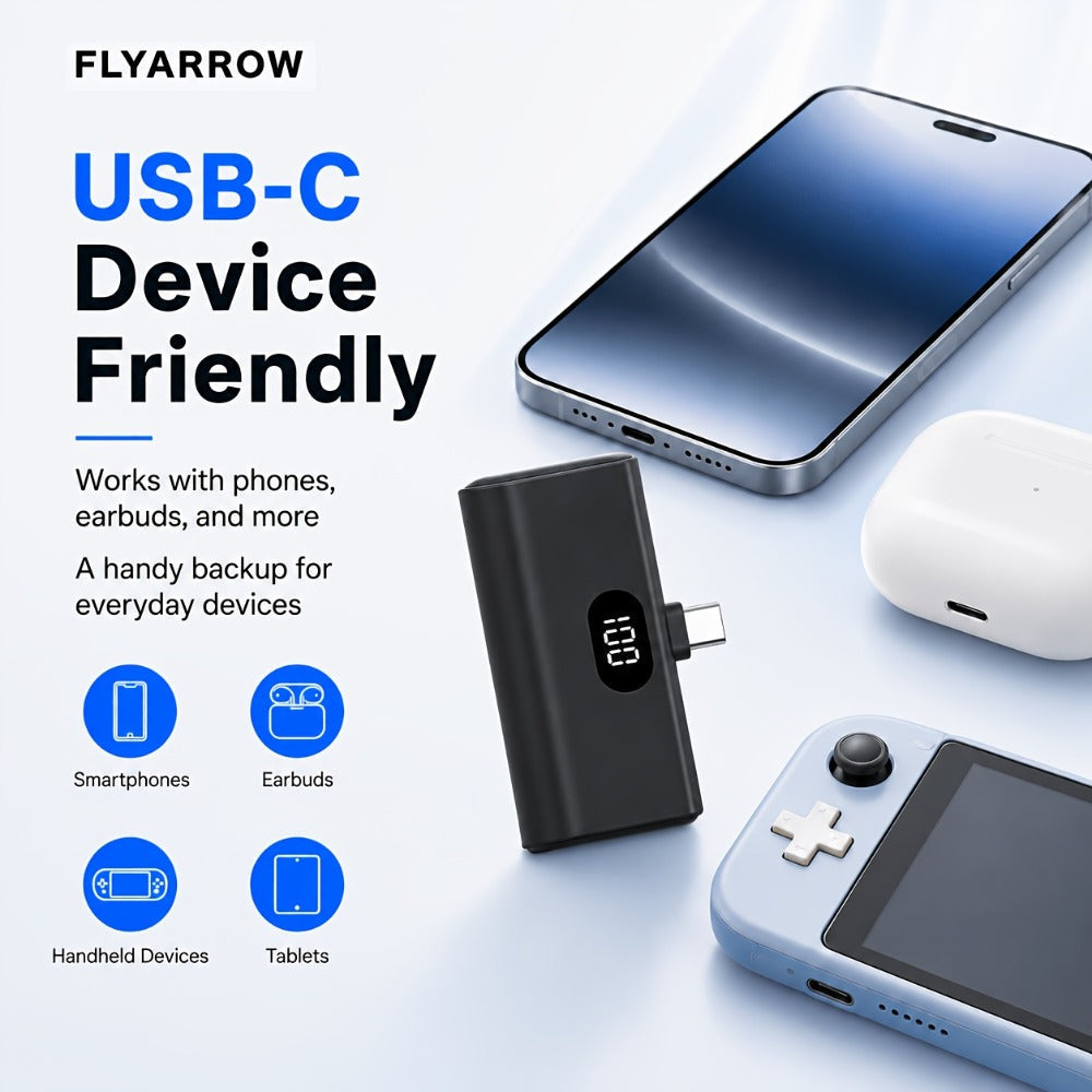 Power Bank 5000mAh Mini with Foldable USB-C Plug, 10W Listed Charging and Digital Display Pack