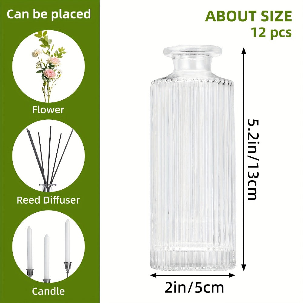 Mini Bud Vases Set – Modern Striped Clear Glass Flower Vases for Wedding Centerpieces, Birthday Party, Anniversary, Home Table Decor