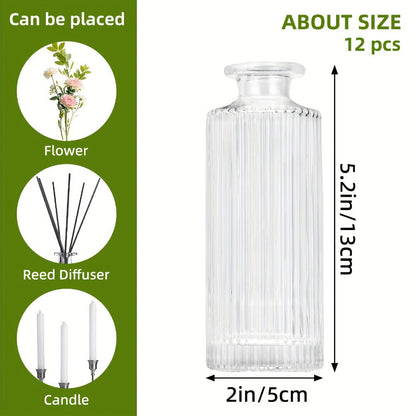 Mini Bud Vases Set – Modern Striped Clear Glass Flower Vases for Wedding Centerpieces, Birthday Party, Anniversary, Home Table Decor