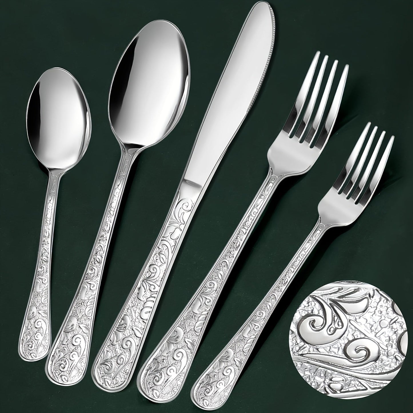 Flatware Set Stainless Steel Vintage Carved Cutlery Set Knife Fork Spoon for Family Gatherings Holiday Parties Kitchen Decor