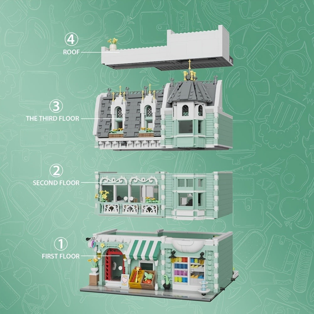 Modular City Building Blocks Set – European Architecture Grocery Store & Market Street, 3-Level Mini Brick Model Kit for Adults & Teens