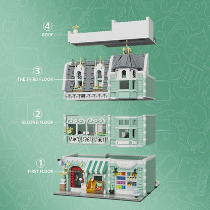 Modular City Building Blocks Set – European Architecture Grocery Store & Market Street, 3-Level Mini Brick Model Kit for Adults & Teens