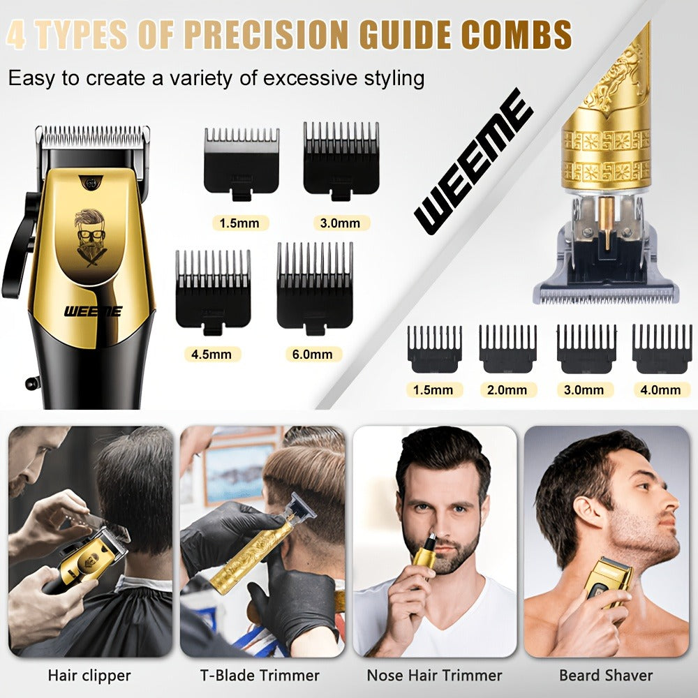 Beard Trimmer Set for Men - USB Rechargeable Hair Clipper & Grooming Kit with Battery Indicator, Comb Attachments