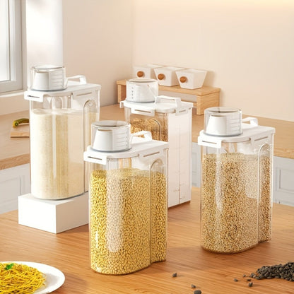 Airtight Grain Storage Containers 4pcs – Transparent Plastic Food Storage Box with Flip Top Lid & Pouring Port for Rice Flour Dry Goods