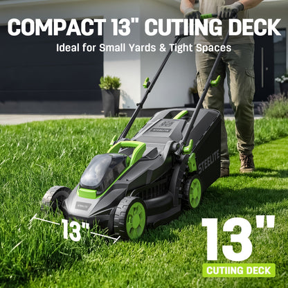 Cordless Lawn Mower Brushless Motor 13-Inch 21V Electric Lawn Mower Battery Powered with 4.0Ah Battery for Garden, Patio and Yard Use