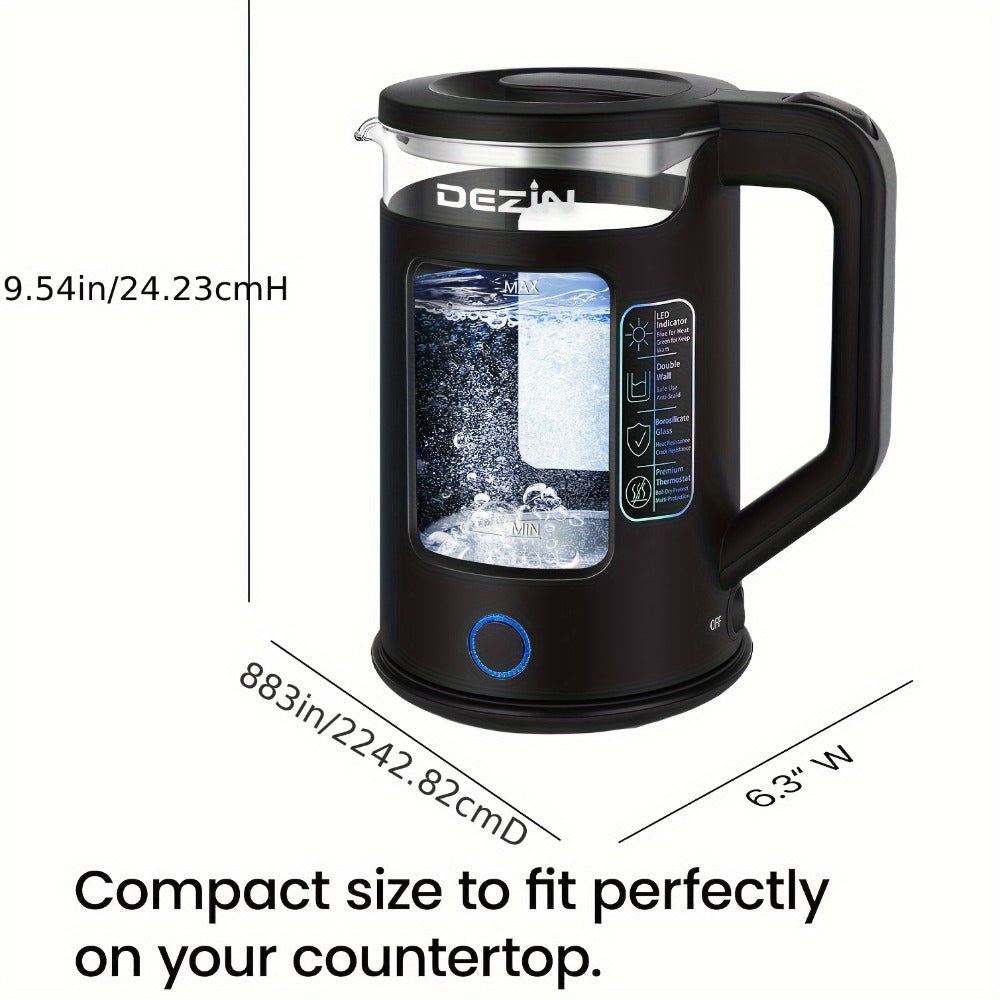 Glass Electric Kettle with Blue LED Light, 1.5L Borosilicate Glass Water Boiler, Auto Shut-Off & Boil-Dry Protection