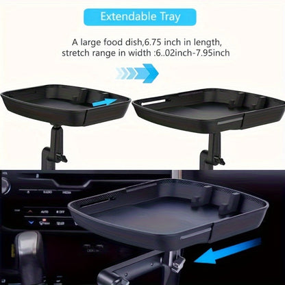 3-in-1 Car Cup Holder Tray with Phone Holder – Dual Expandable Base, ABS Adjustable 360° Rotating Bracket