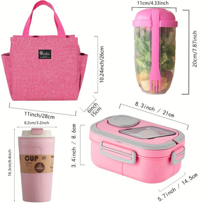 2-Layer Bento Lunch Box Set with Cup and Meal Bag - Multi-Grid Lunch Box for School, Office & Outdoor Picnics