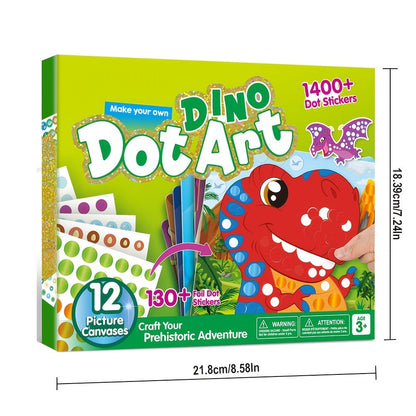 Dinosaur Dot Sticker Art Kit with 12 Picture Canvases and More Than 1, 400 Colored Dot Stickers