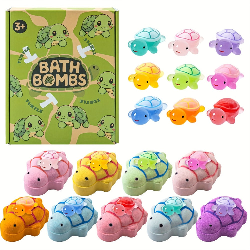 Bath Bombs for Kids with Surprise Toys Inside 9 Pack – Turtle Shaped Bubble Bath Balls with Rose Scent & Hidden Toy for Kids