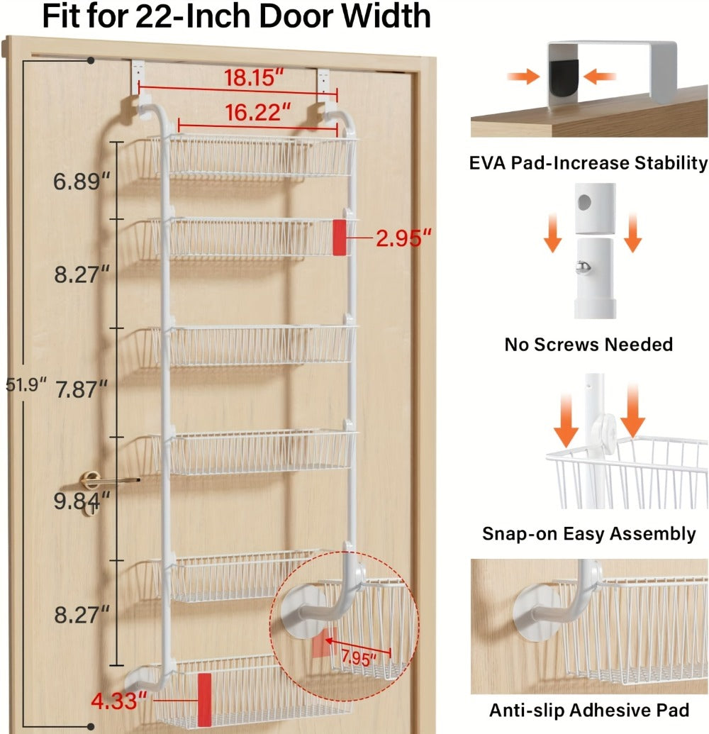 Over-the-Door Metal Organizer Rack 6 & 8 Tier – Pantry Storage, Spice Rack, Kitchen Cabinet Organizer, Holds Up to 80 Lbs