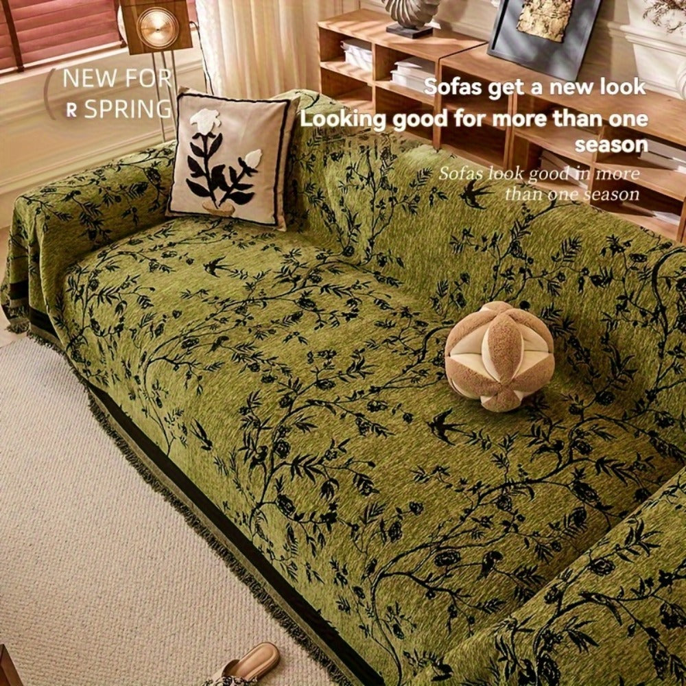 Sofa Cover Throw, Thick Chenille Floral Couch Slipcover in Three Colors for One-to-Four-Seat Sofas