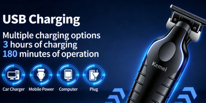 Hair Clipper Kemei KM-2299 Cordless Trimmer with USB Charging, Six Guide Combs and 180-Minute Runtime