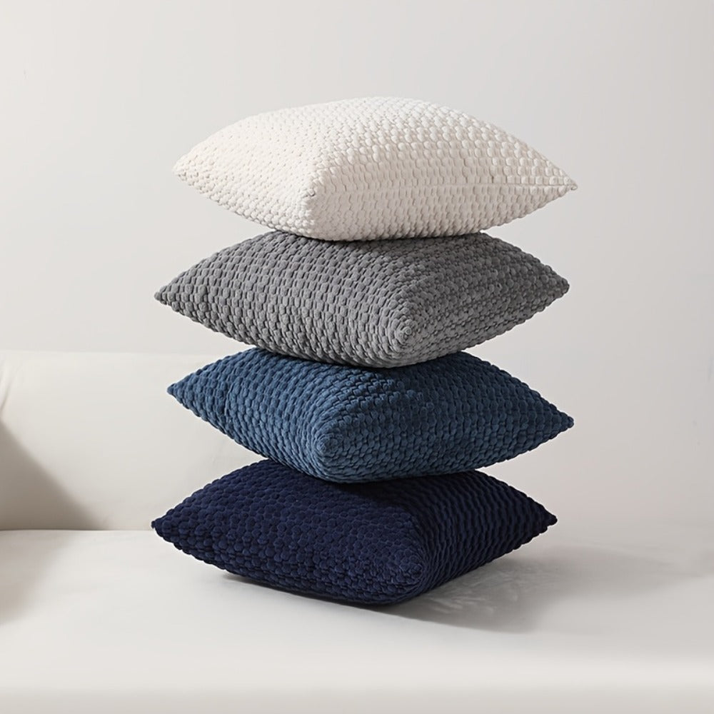 Four-Piece Textured Velvet Pillow Cover Set, 20 x 20 Inches with Coordinated Boho Geometric Patterns