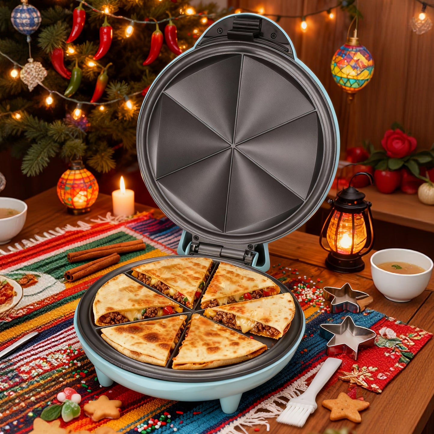 Electric Quesadilla Maker 9.5 Inch, Grilled Cheese Machine, Extra Stuffing, Easy 6-Wedge Slice, Feet