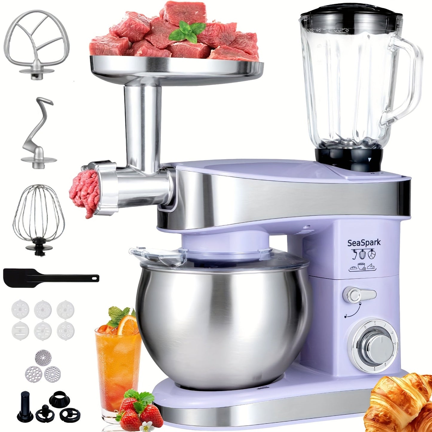 Stand Mixer 6-in-1 400W with 6.3QT Stainless Steel Bowl for Home Cooking, Dining and Outdoor Meals