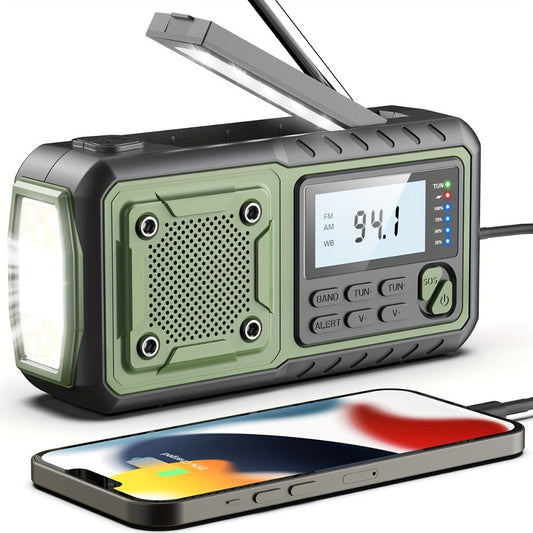 5000mAh Digital AM/FM/NOAA Emergency Radio with Solar Panel, Hand Crank, Reading Light and Three Colors