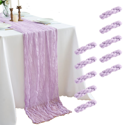 Ten-Piece Cheesecloth Table Runner Set, 19.6 x 120 Inches Each in Five Colors for Dining and Events