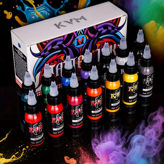 Tattoo Ink 7- or 14-Color Set with 1oz 30ml Bottles and Three Palette Configurations with Item-Specific Color, Capacity and Bottle Choices