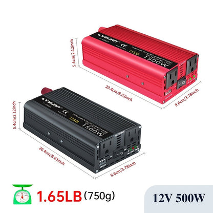 Car Power Inverter 500W 12V to 110V AC Outlet Converter with QC3.0 USB Port for Vehicle Boat Truck RV Portable Auto Power Adapter 200W Rated