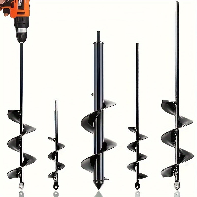 Four-Piece Garden Auger Bit Set with Straight Drill Shanks and Graduated Black Spiral Widths