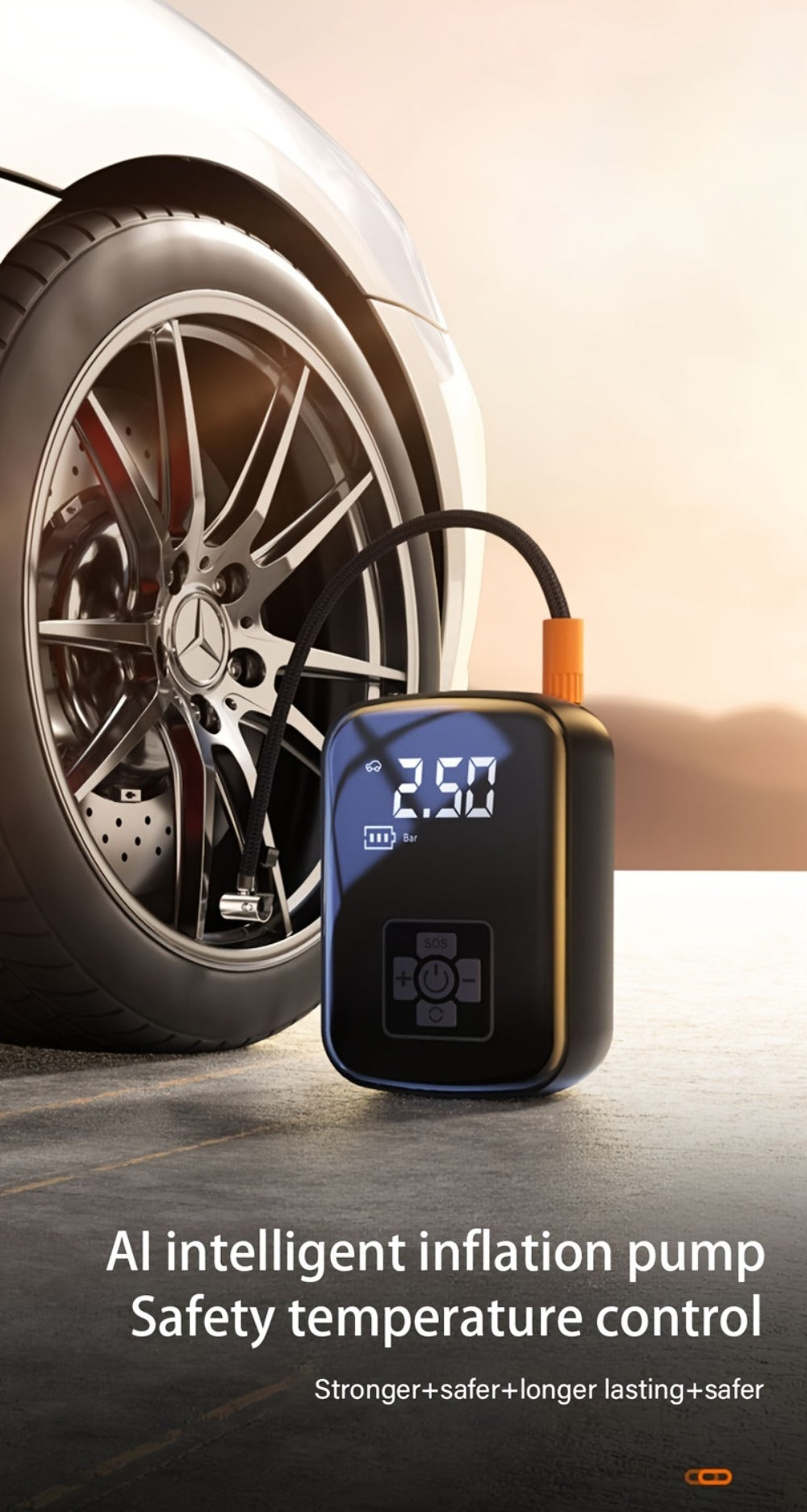 Portable Tire Inflator Air Compressor 150PSI 100W Cordless 4000mAh Digital Display 5 Modes USB-C Fast Charge for Car Motorcycle Bicycle Ball