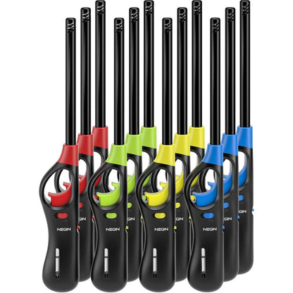 Six-Pack Refillable Butane Candle Lighters with Long Metal Wands and Assorted Mixed Colors