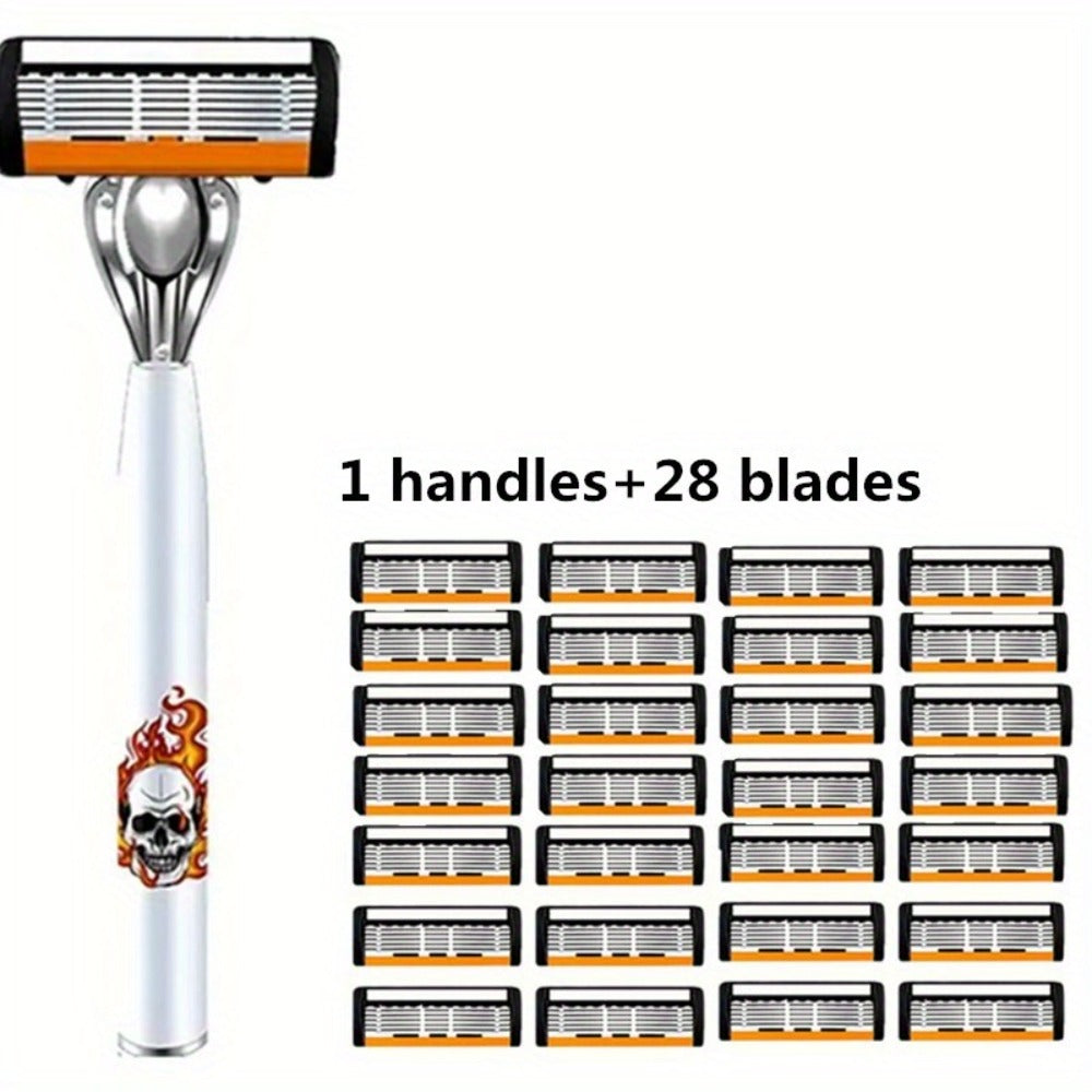 Men's Safety Razor with Replacement Blades - Anti-Slip Stainless Steel Handle Shaver for Beard & Sideburns