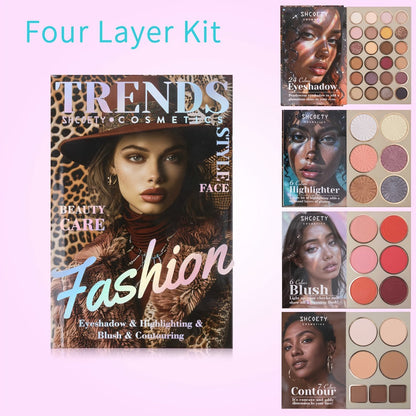 Eyeshadow Palette Book Style SHCOETY 4-in-11 Makeup Kit, 24-Color Eyeshadow + 6-Color Highlighter + 6-Color Blush + 7-Color Contour