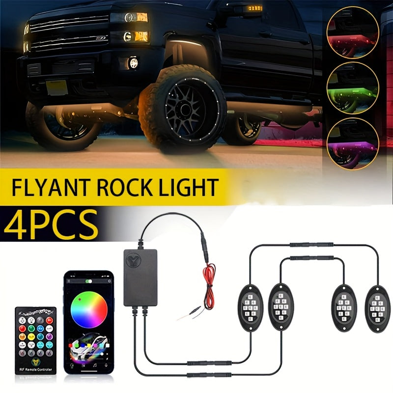 RGB Rock Lights Kit for Trucks & Cars, Sound-Activated LED Underbody Lights with APP & Remote Dual Control