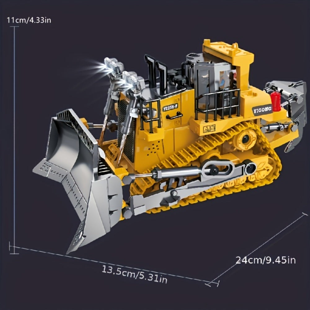 RC Construction Vehicle Toy 2.4GHz Remote Control Excavator Bulldozer Loader with Alloy Metal Cover Lights & Sound Effects