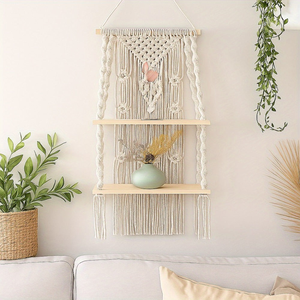 Macrame Wall Hanging with Tassel, Boho Woven Wall Decor for Living Room Bedroom Balcony for Entryways, Bedrooms and Living Spaces