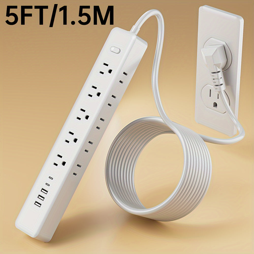 Wall Mount Power Strip 15-in-1 Slim Long Strip, 10 AC Outlets & 5 USB Ports (3 USB-A + 2 USB-C), Surge Protection Overload Protection
