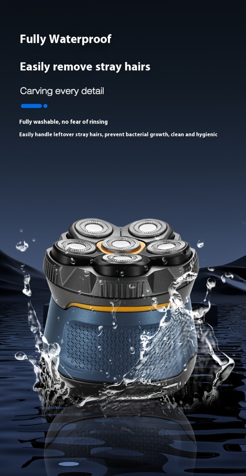 6D Floating Head Bald Head Shaver Self-Cut Electric Hair Clipper – 10W High Power 1400mAh USB-C Charging LED Display Two-Speed Travel Lock