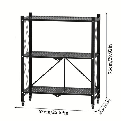 Storage Rack 3-5 Tier Foldable Shelving Unit with Wheels – Portable Multi-Layer Floor Standing Utility Shelf Organizer for Bedroom Closet