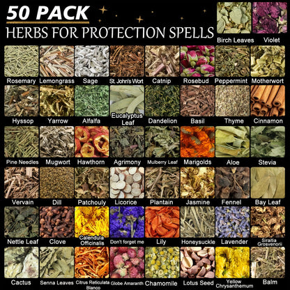 Dried Herbs for Witchcraft 50-Pack, Bulk Dried Flowers & Herb Kit for Wicca Beginners, Pagan Rituals