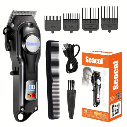 900mAh LCD Hair Clippers for Men – USB Rechargeable Cordless Electric Trimmer with Limit Combs & Cleaning Brush