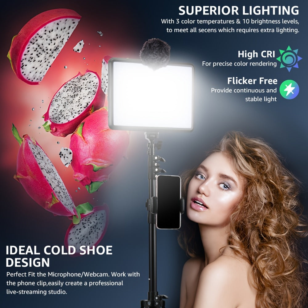 2-Pack LED Video Light Kit with Tripod Stand & Phone Holder, 2800-6500K Dimmable, CRI 97+, USB Powered Studio Lighting for YouTube