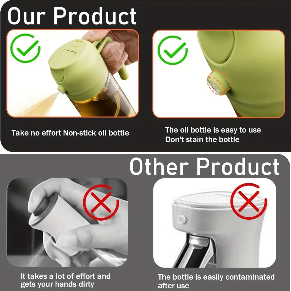 Olive Oil Dispenser Bottle 2-in-1 Glass Oil Sprayer & Dispenser 16oz Kitchen Cooking Oil Bottle with Labels for BBQ, Salad