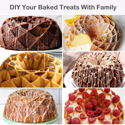 Silicone Bundt Cake Pan Set 9-Piece, Nonstick Fluted Hollow Cake Molds in Crown Nest Spiral Braided Shapes
