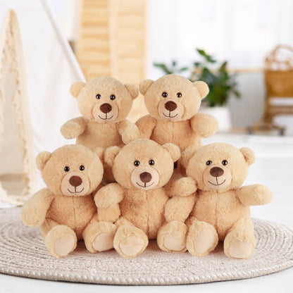 Teddy Bear Bulk Set 5 Pack 8 Inch Small Brown Plush Stuffed Animals with Safe Lock-Washer for Parties, Celebrations and Guest Favors